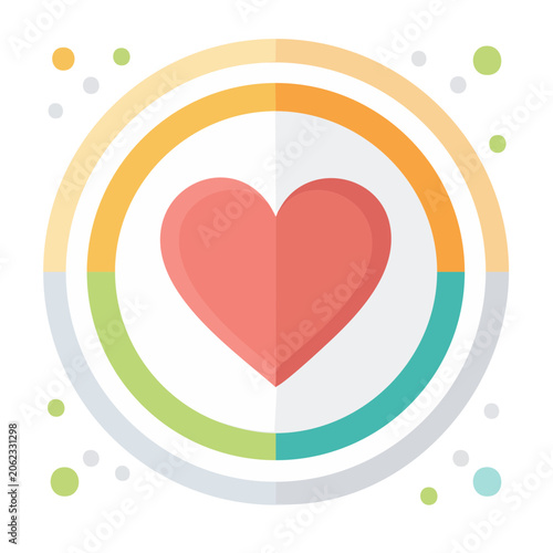 Flat design heart icon with colorful rings