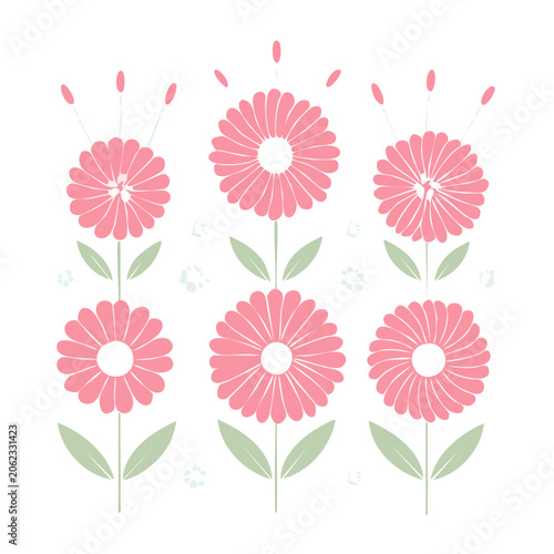 Pink Daisy Flowers Flat Design Illustration