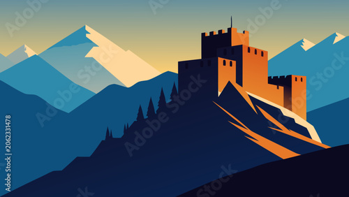 Tableau sur toile Albanian Castle Heritage Vector Illustration