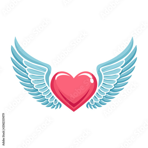 Red heart with light blue wings illustration