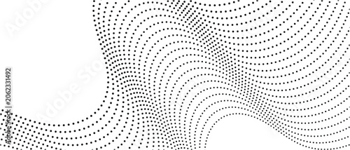 Halftone wave pattern with black dots on white background vector graphic design element