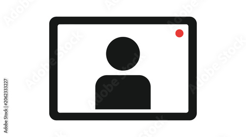 A simple, modern icon representing a person on a screen with a red recording indicator light