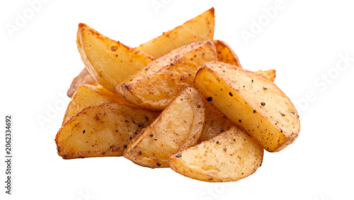Golden crispy fried potato wedges snacks isolated on a transparent background fast food asset