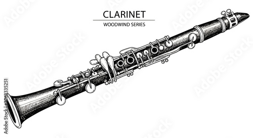 Fotografija Black and white illustration of clarinet.