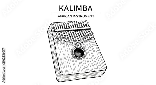 Φωτογραφία Handdrawn sketch of a Kalimba an African musical instrument on a white background