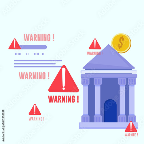 Bank Account Security Warning Icon Vector, Financial Alert, Fraud Prevention, and Risky Transaction Notification Illustration.