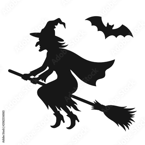 Bat with halloween witch illustration for spooky greeting cards