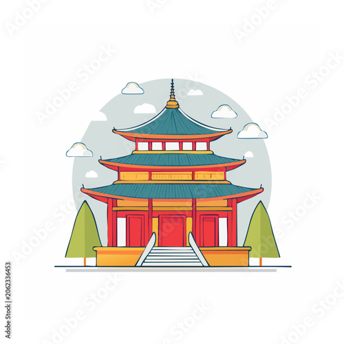 Traditional pagoda building vector illustration