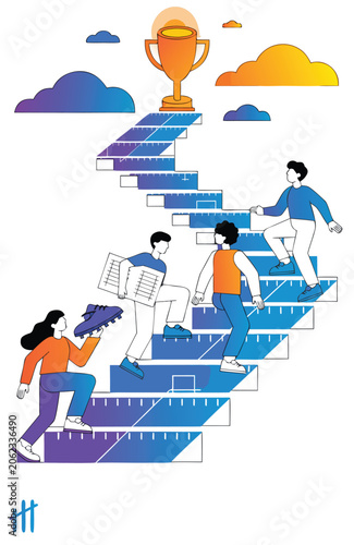 FIFA World Cup Stairway to Championship Trophy Success Vector Illustration