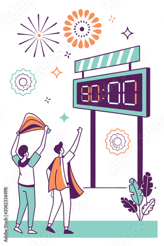 FIFA World Cup Digital Scoreboard with Fireworks Celebration Vector Illustration