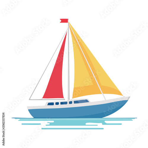 Flat design 3D sailboat with flag on white background