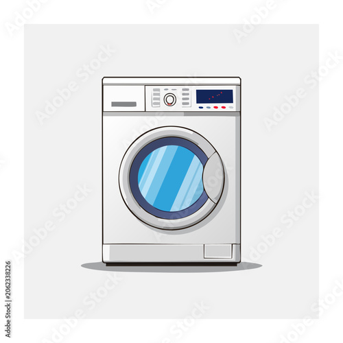 White front-loading washing machine with blue dial