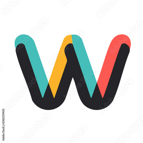 Colorful flat design letter W icon