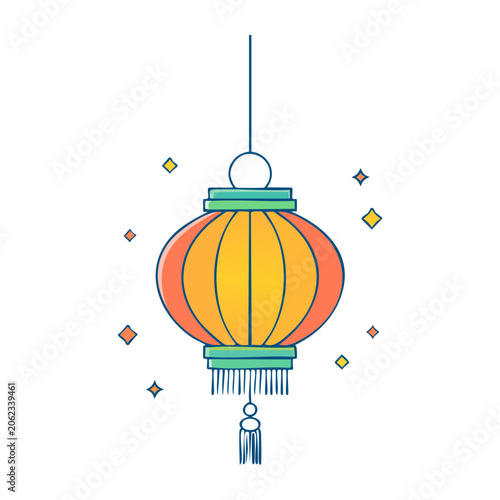 Colorful paper lantern with tassel illustration