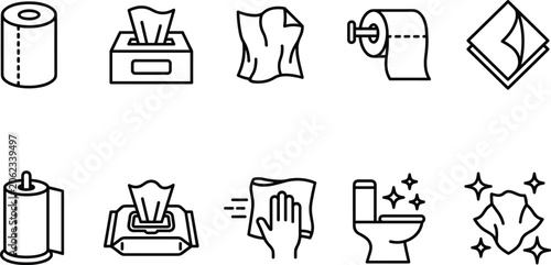 Photos Hygiene icons with toilet paper tissue box wipes and cleaning cloth in flat desi