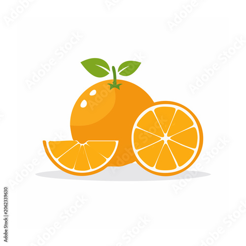 Flat Design Illustration of Orange and Slices