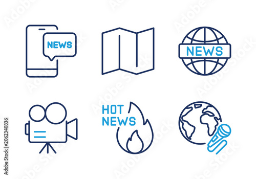 Cuadro en lienzo Global News Services and Breaking News Coverage thin line icon set