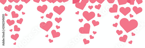 Foto Pink Hearts Falling on White Background