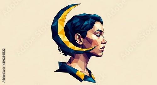 Profile of woman with crescent moon on head