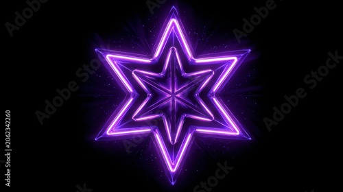 Neon star design glowing on black background for creative projects