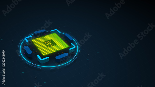 AI Microchip Core Processing Unit in Futuristic Digital System Vector Illustration Design
