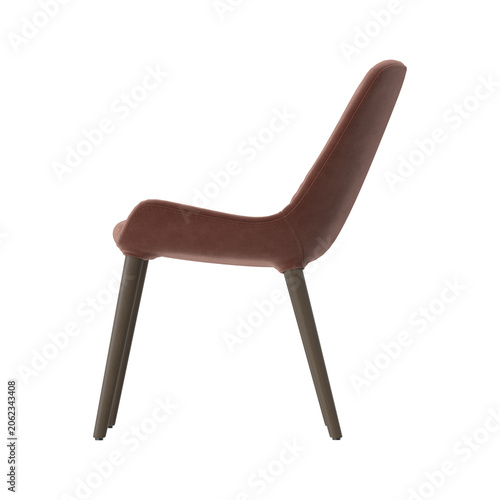 Canvastavla Modern High-Back Dining Chair with Low Armrests in Pink Velvet, Side View on Whi