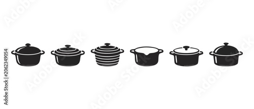 Photos Cooking pot vector icons set representing dutch ovens, cast iron cocottes, casserole dishes, and kitchen cookware