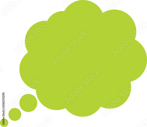 A bright green thought bubble graphic with smaller circles conveying communication or ideas isolated on transparent background