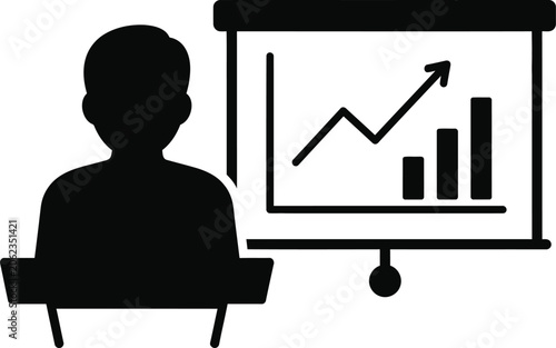 Silhouette of a person giving a presentation with a financial chart showing upward growth isolated on transparent background