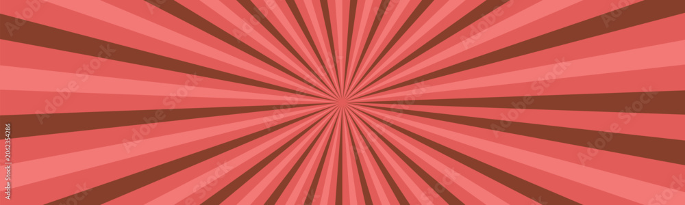 Fototapeta premium Coral and brown sunburst background, with radiating beams, a retro comic, book style, radial pattern, posters, banners, and web layouts