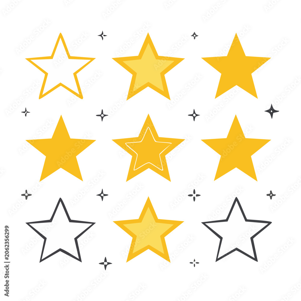 Fototapeta premium Yellow star and cross vector icons on grid