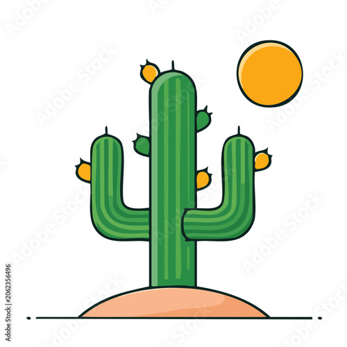 Flat design cactus with sun illustration