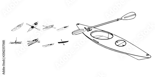 Foto Kayak Narrow Boat Water Sport Equipment Outline Illustration