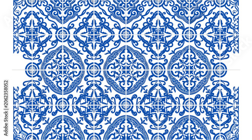 Bild auf Leinwand Traditional Portuguese Azulejo tiles with intricate blue and white patterns, representing cultural heritage