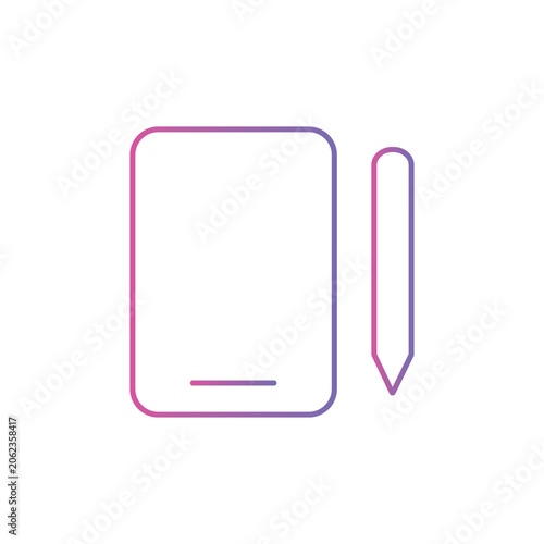 Stylus pen and digital tablet outline icon with gradient colors isolated on transparent background