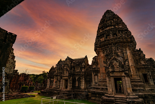 Fotografie Landscape of Phimai Historical Park with sunset sky