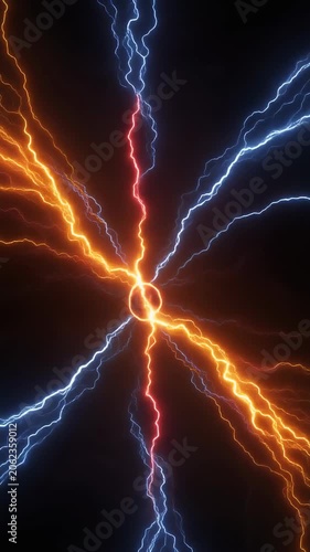 abstract background showing brilliant red electric lightning bolts erupting from