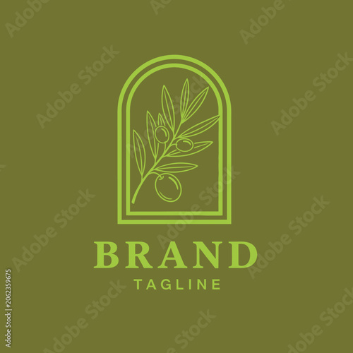 Green logo features an olive branch within a rounded arch, with bold text below