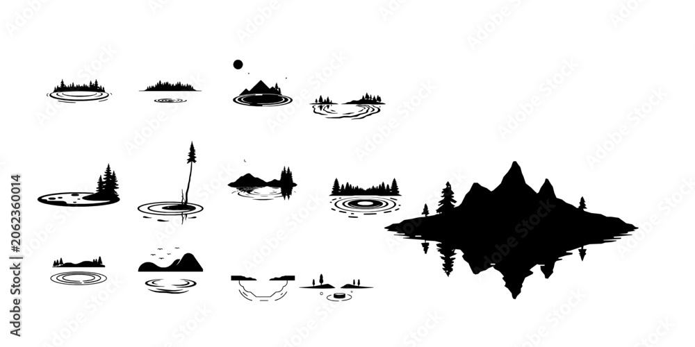 Fototapeta premium Lake Water Nature Landscape Flat Vector Icon with Clean Lines on White Background
