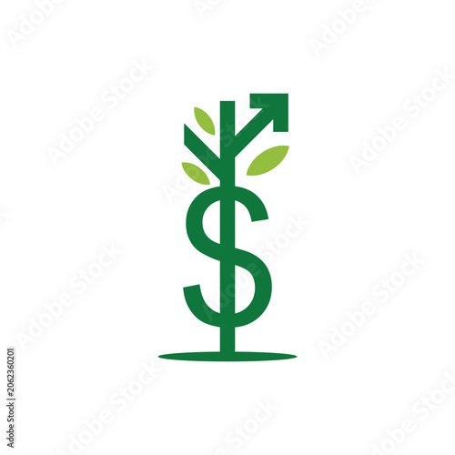 Dollar sign money tree icon with rising arrow and leaves representing financial growth