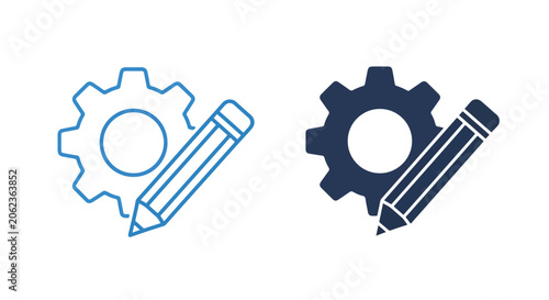 Gear and pencil configuration icons: Clipart, sticker - icon set - Line and glyph solid icon and logo template 