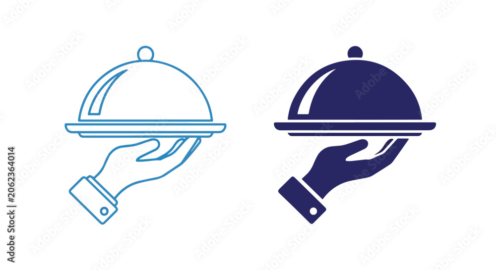 Fototapeta premium Waiter serving food tray icon blue set: Solid vector icons - Clipart, sticker - icon set - Editable modern style icon