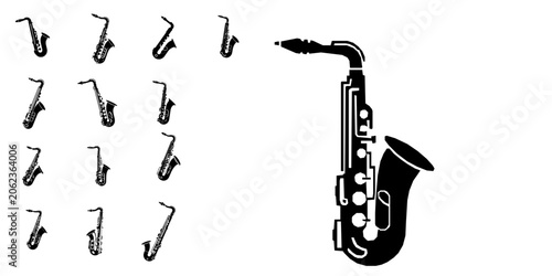 Photography Saxophone Jazz Music Instrument Flat Vector Icon with Clean Lines on White Backg