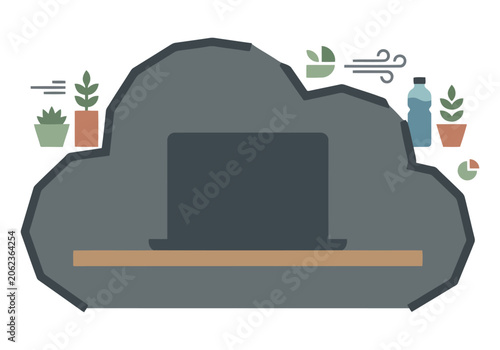 Fotografi Illustrative graphic depicting an indoor office environment with air stagnation and quality concerns