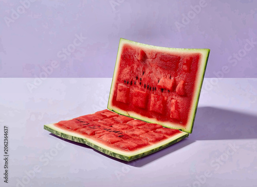 Watermelon laptop surreal creative concept