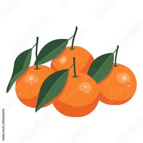 Fresh ripe mandarins or tangerines with green leaves isolated on white background vector illustration of citrus fruits, healthy organic food, vitamin c, summer harvest, flat design