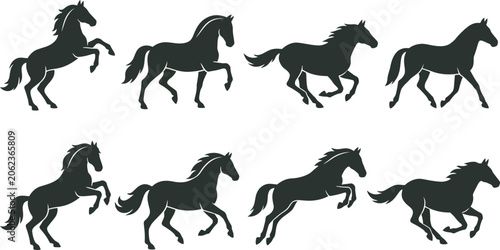 Canvastavla Collection of black horse silhouettes in various running poses