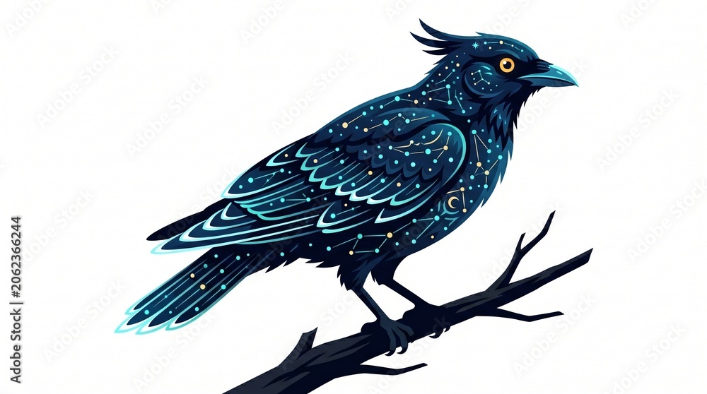 Fototapeta premium Fantasy Bird Bioluminescent Night Plumage Fictional Creature Illustration