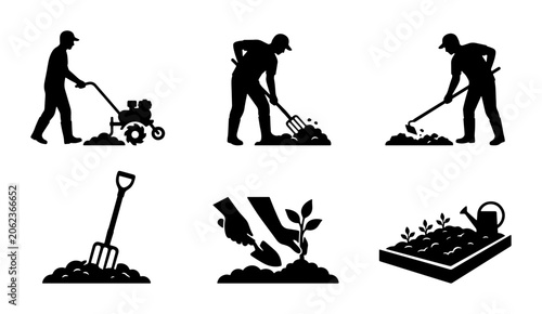 фотографія Gardening Activities Silhouettes
