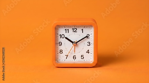 Orange Square Alarm Clock on Orange Background Minimalist Time Concept